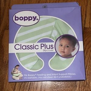 Boppy Classic Plus Polka Dot Stripe Green Slipcover Mint White Nursing Pillow